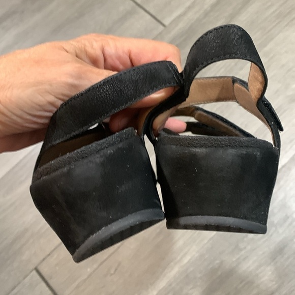 ABEO Gabrielle Black Wedge Leather Rhinestone Detail Adjustable Sandals size 10 - Picture 6 of 12